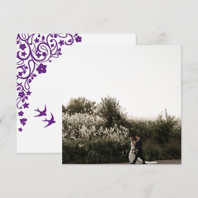 Tarjeta De Agradecimiento Secret Garden Purple Floral Square Photo You (Anverso / Reverso)