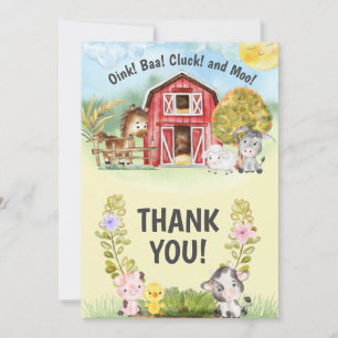 Tarjeta De Agradecimiento Segundo cumpleaños de la granja Animal