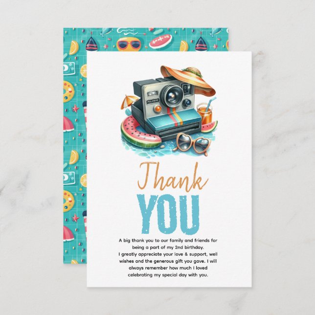 Tarjeta De Agradecimiento Segundo cumpleaños del Fiesta de la piscina de ver (Anverso / Reverso)