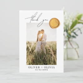 Tarjeta De Agradecimiento Sello de cera dorada minimalista foto boda