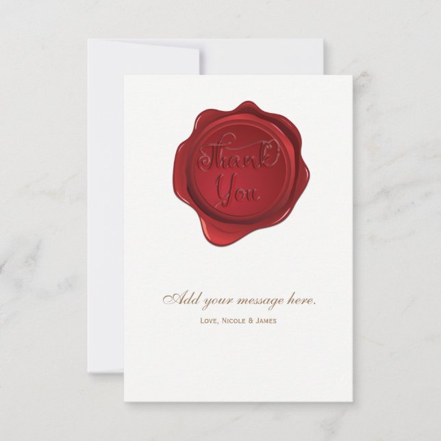 Tarjeta De Agradecimiento Sello de cera roja elegante Boda formal gracias (Anverso)