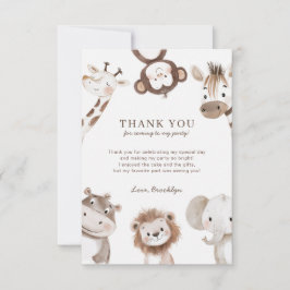 Tarjeta De Agradecimiento Selva de Safari Neutral Cute Primer Cumpleaños