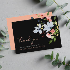 Tarjeta De Agradecimiento Sencilla boda boho con flores negras y rosas