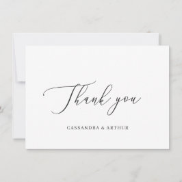 Tarjeta De Agradecimiento Sencilla Boda Clásica Blanca Elegante