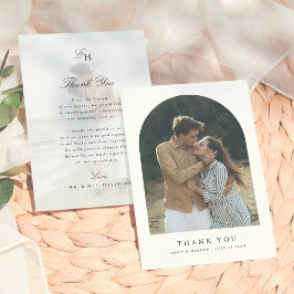 Tarjeta De Agradecimiento Sencilla Boda de Foto de Arco Minimalista Boho