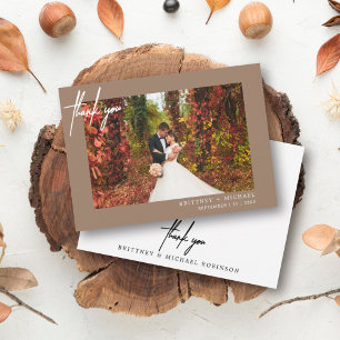 Tarjeta De Agradecimiento Sencilla Boda Marrón Foto Moderna