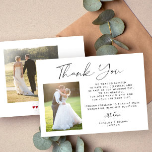 Tarjeta De Agradecimiento Sencilla caligrafía elegante 2 fotos boda