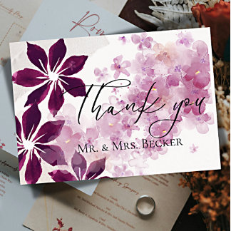 Tarjeta De Agradecimiento Sencilla clásica floral boda borgoña