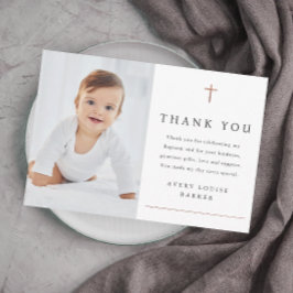 Tarjeta De Agradecimiento Sencilla Cruz de Oro Rosa Foto Bautismo religioso