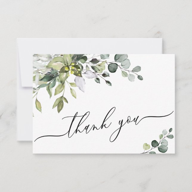 Tarjeta De Agradecimiento Sencilla elegancia Eucalyptus Watercolor Greenerat (Anverso)
