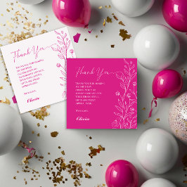 Tarjeta De Agradecimiento Sencilla elegancia Floral Hot Pink Cumpleaños