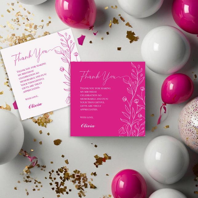 Tarjeta De Agradecimiento Sencilla elegancia Floral Hot Pink Cumpleaños (Subido por el creador)