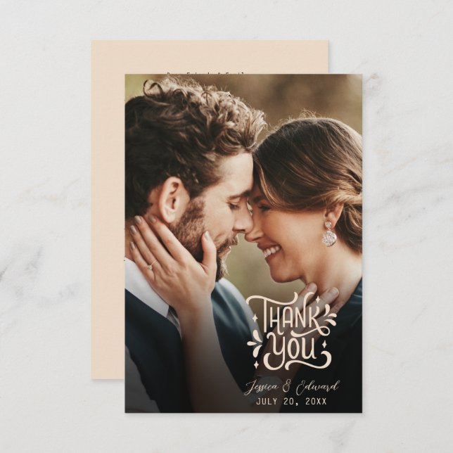 Tarjeta De Agradecimiento Sencilla elegancia Naranja quemado guión moderno m (Anverso / Reverso)