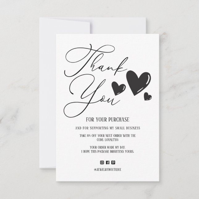 Tarjeta De Agradecimiento Sencilla escritura de firma Corazones Orden Gracia (Anverso)