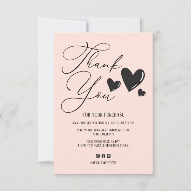 Tarjeta De Agradecimiento Sencilla escritura de firma Corazones Orden Gracia (Anverso)