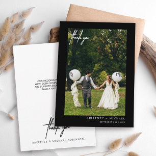 Tarjeta De Agradecimiento Sencilla escritura de foto moderna negra