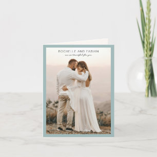 Tarjeta De Agradecimiento Sencilla foto azul silenciada Elegante Boda