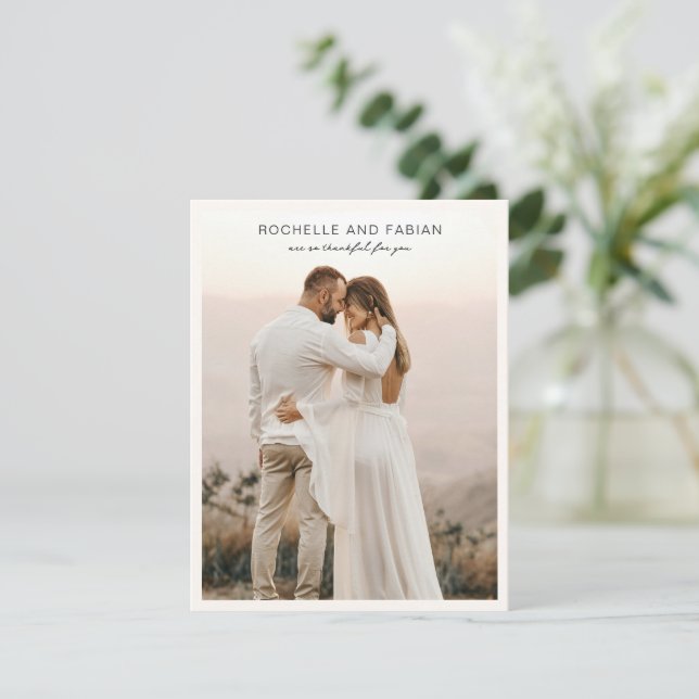 Tarjeta De Agradecimiento Sencilla foto crema elegante boda (Anverso de pie)