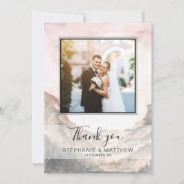 Tarjeta De Agradecimiento Sencilla Foto de Boda con Acuarela de Montaña