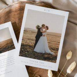 Tarjeta De Agradecimiento Sencilla Foto de Boda Elegante de Azul Polvoriento