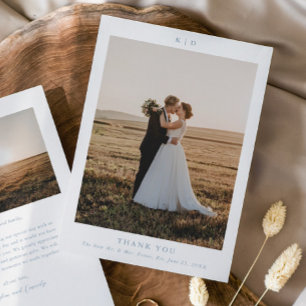 Tarjeta De Agradecimiento Sencilla Foto de Boda Elegante de Azul Polvoriento