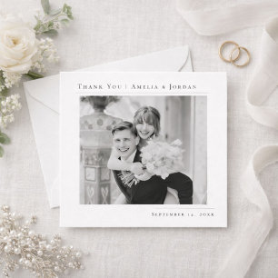 Tarjeta De Agradecimiento Sencilla Foto de Boda Minimalista en Blanco y Negr