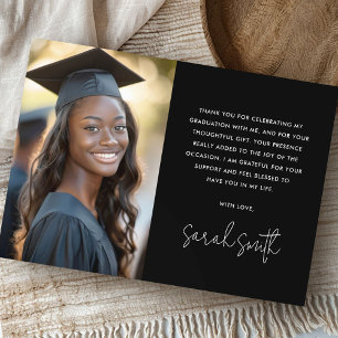 Tarjeta De Agradecimiento Sencilla graduación clásica de fotos en negro