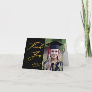 Tarjeta De Agradecimiento Sencilla graduación de fotografías de guion dorado