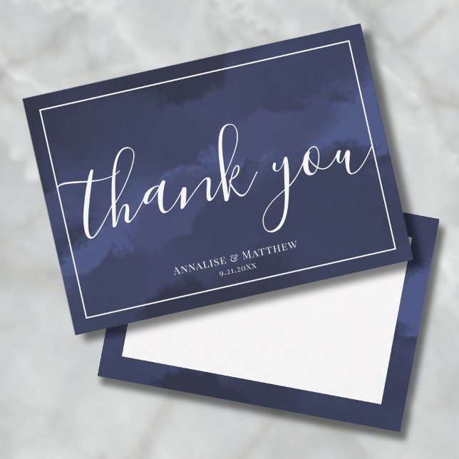 Tarjeta De Agradecimiento Sencilla Marina Elegante Moderna De Boda Azul (Simple Modern Elegant Wedding Navy Blue Thank You Card)