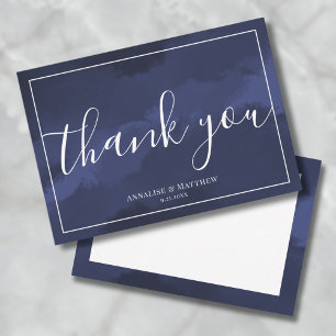Tarjeta De Agradecimiento Sencilla Moderna Elegante Boda Azul Marino