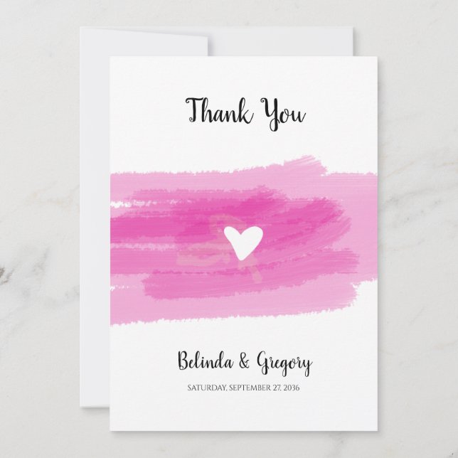Tarjeta De Agradecimiento Sencilla pinta y Boda del corazón (Reverso)