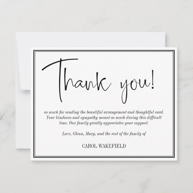 Tarjeta De Agradecimiento Sencilla simpatía de blanco negro gracias (Anverso)