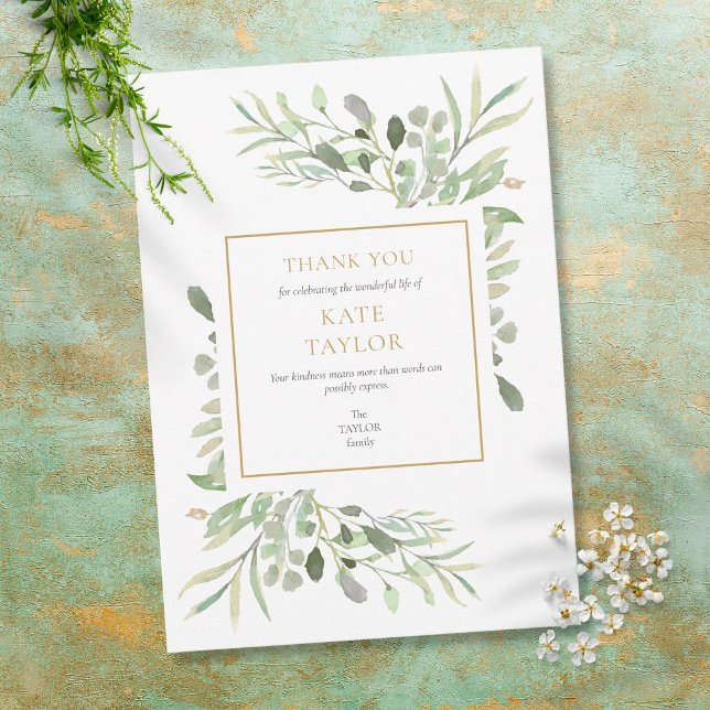 Tarjeta De Agradecimiento Sencilla vegetación funeral moderna (Subido por el creador)