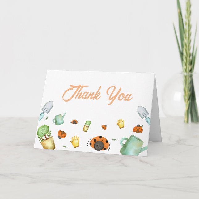 Tarjeta De Agradecimiento Sencilla vegetación Rústica Ladybug Garden Baby Sh (Anverso)