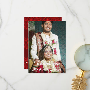 Tarjeta De Agradecimiento Sencilla y elegante boda india de rojo y blanco