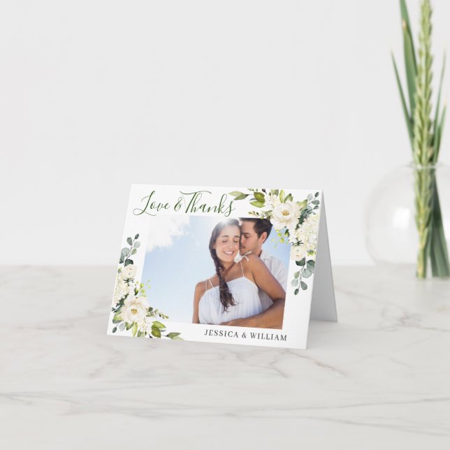 Tarjeta De Agradecimiento Sencilla y elegante Eucalipto Blanco Roses Floral  (Anverso)