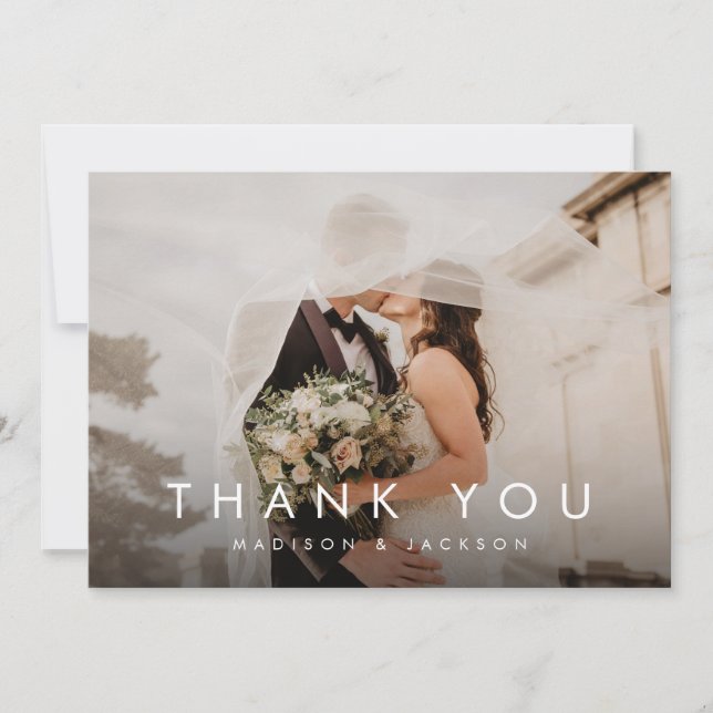 Tarjeta De Agradecimiento Sencilla y elegante foto Boda moderna (Anverso)