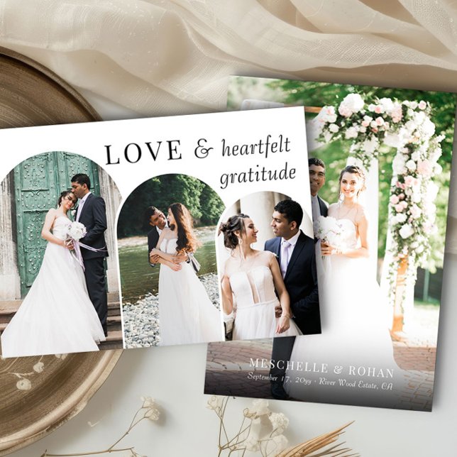 Tarjeta De Agradecimiento Sencilla y elegante foto de Arco multiBoda (Triple Arch Shaped wedding photo thank you card by Darling & May)
