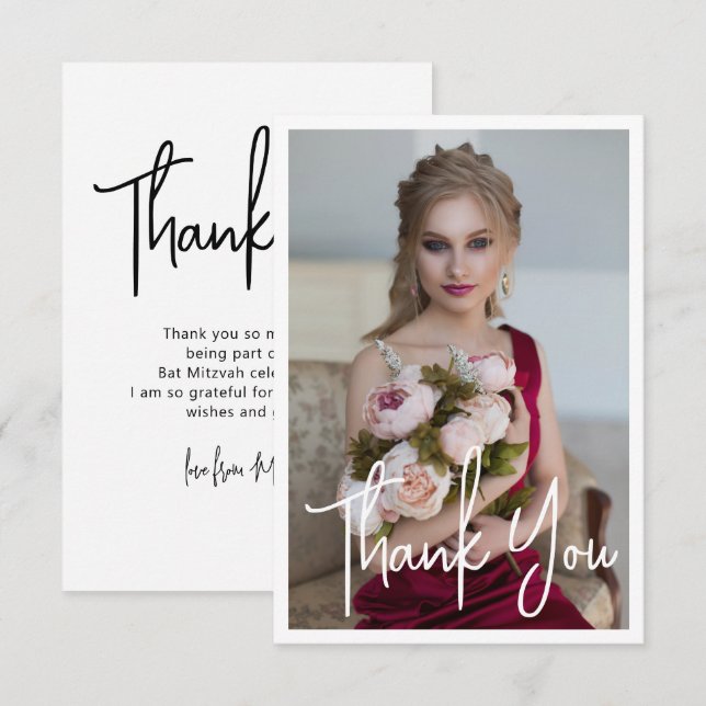 Tarjeta De Agradecimiento Sencilla y elegante foto de Bat Mitzvah Cumpleaños (Anverso / Reverso)