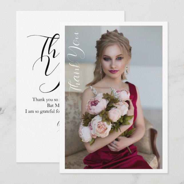 Tarjeta De Agradecimiento Sencilla y elegante foto de Bat Mitzvah Cumpleaños (Anverso / Reverso)