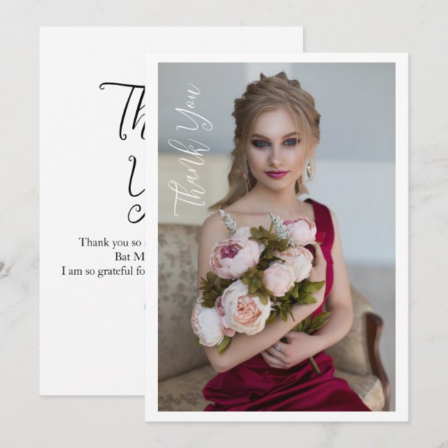 Tarjeta De Agradecimiento Sencilla y elegante foto de Bat Mitzvah Cumpleaños (Anverso / Reverso)