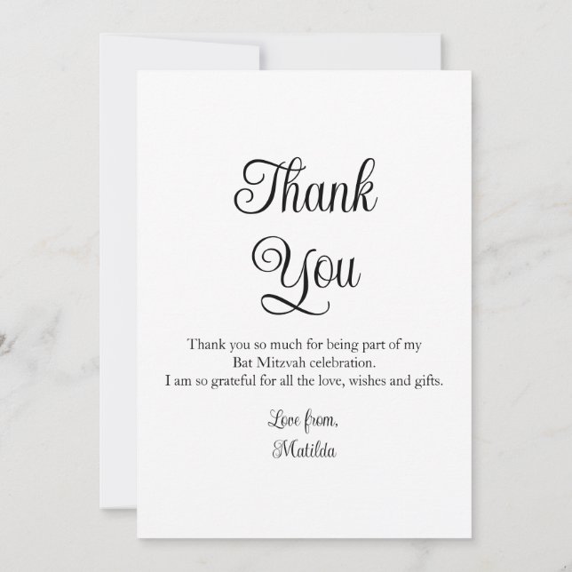 Tarjeta De Agradecimiento Sencilla y elegante foto de Bat Mitzvah Cumpleaños (Reverso)