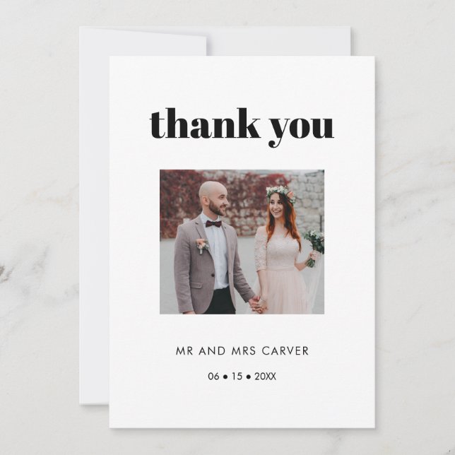 Tarjeta De Agradecimiento Sencilla y elegante foto de boda de moda (Anverso)