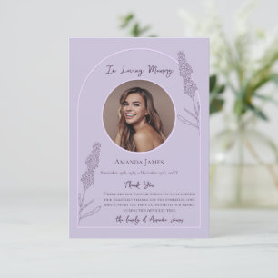Tarjeta De Agradecimiento Sencilla y elegante Lavanda florece funeral conmem