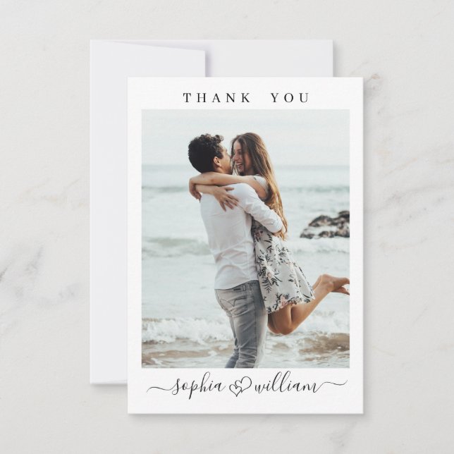 Tarjeta De Agradecimiento Sencillamente Elegante Corazón de Boda Simple Foto (Anverso)