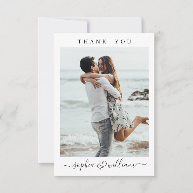 Tarjeta De Agradecimiento Sencillamente Elegante Corazones de Boda Sencilla  (Anverso)
