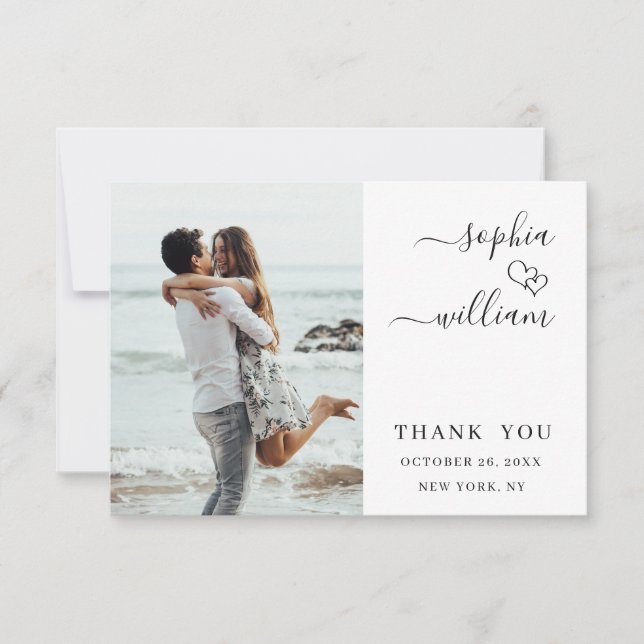 Tarjeta De Agradecimiento Sencillamente Elegante Corazones de Boda Sencilla  (Anverso)