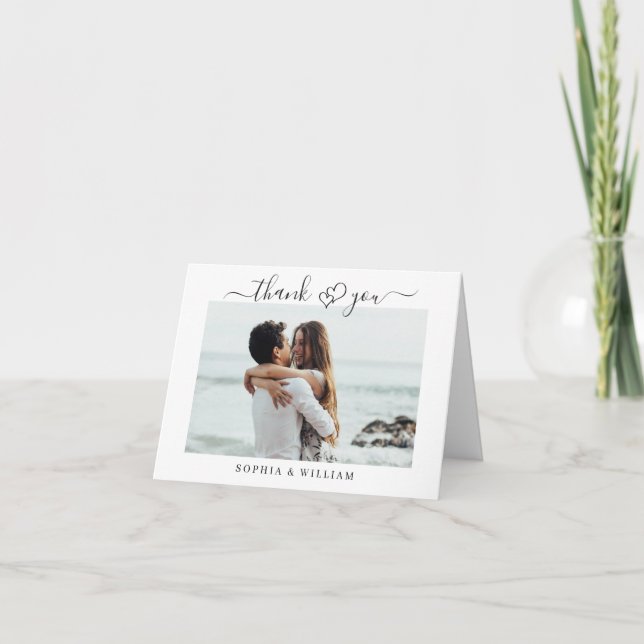 Tarjeta De Agradecimiento Sencillamente Elegante Corazones de Boda Sencilla  (Anverso)