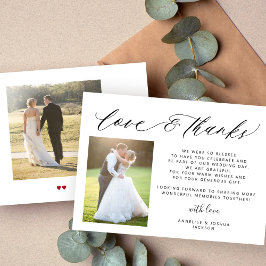 Tarjeta De Agradecimiento Sencillo amor elegante y gracias 2 fotos boda