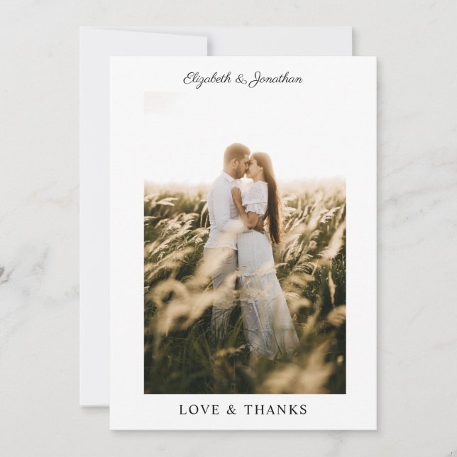 Tarjeta De Agradecimiento Sencillo Amor Elegante Y Gracias Foto Boda (Anverso)